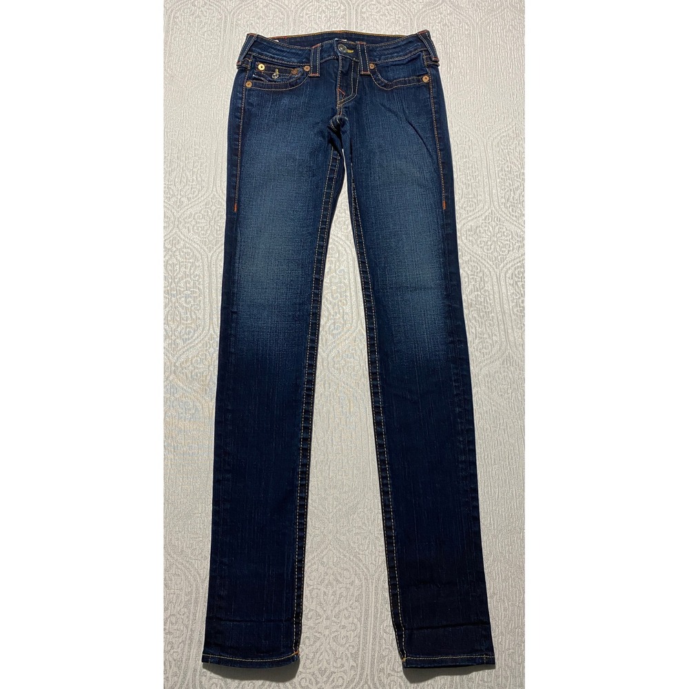 True Religion Julie Skinny Jeans 27 Dark Wash Contrast Stitch Made in USA 10-599
